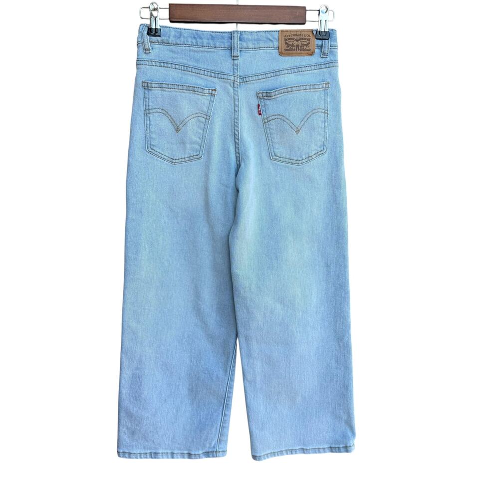 Levi's Youth 14 Wide Leg Cropped Embroidered Floral Jeans Light Wash Boho - Picture 2 of 8